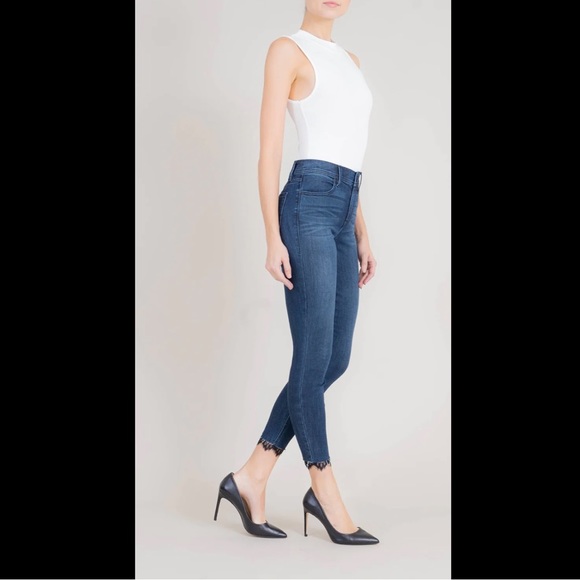 Anthro LEVEL 99 Tanya High Rise Ultra Skinny Denim Jeans In Elegant Lace Trim - Picture 6 of 13